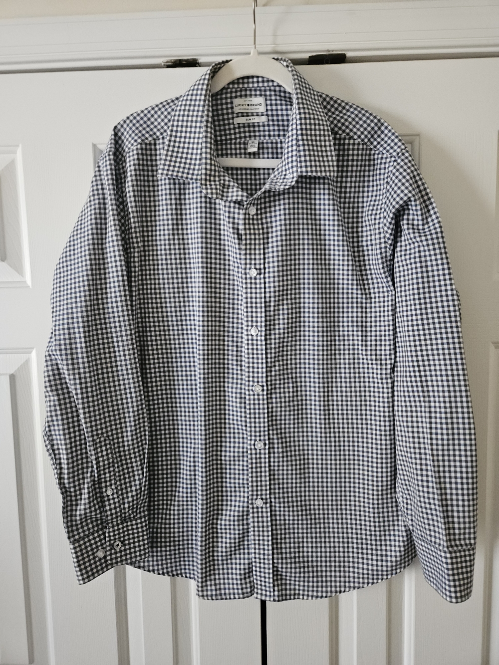 Lucky Brand Slim Fit XL Blue White Check 17/17.5 34/35 Dress Shirt